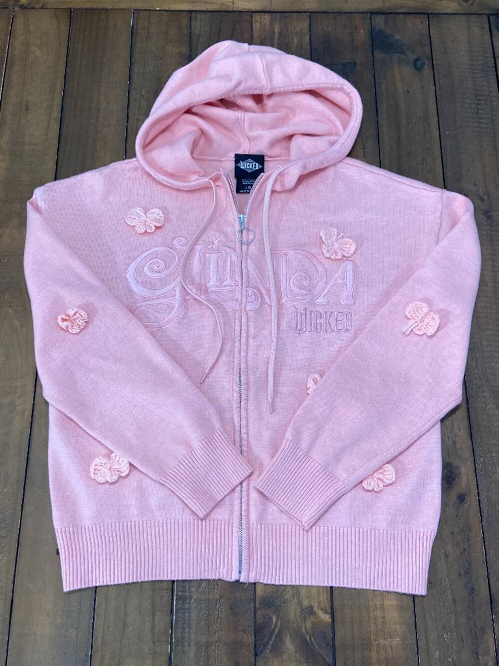 Wicked Glinda Pink Floral Knit Zippered Hoodie‎ L